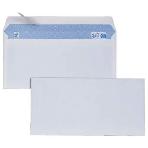 500 witte enveloppen 110x220 mm 75g met siliconen band