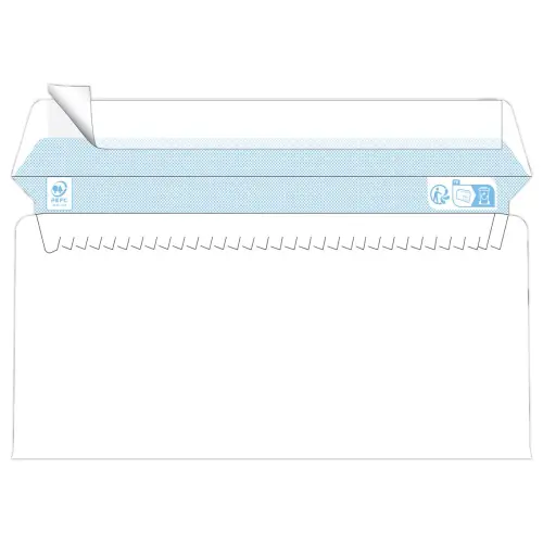 500  witte enveloppen 110x220 mm 75g venster 45x100 siliconen band 