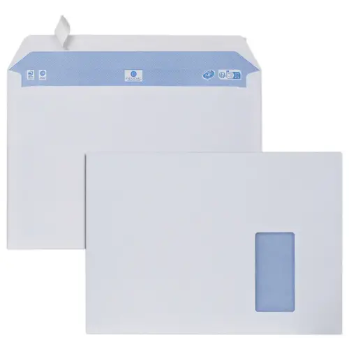 250 Witte enveloppen - 229x324 90g venster 50x100 - FIDUCIAL