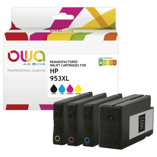 Pack 4 cartridges zwart + 3 kleuren OWA K10452OW compatibel HP