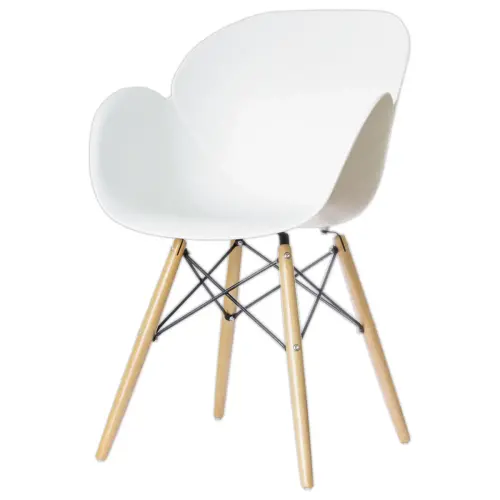 2 fauteuils PETALES voet in beukenhout, witte zitting