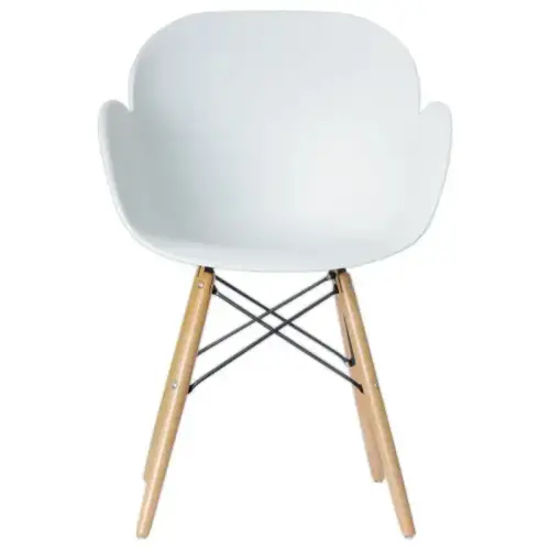 2 fauteuils PETALES met beuken voet en witte zitting, gemonteerd