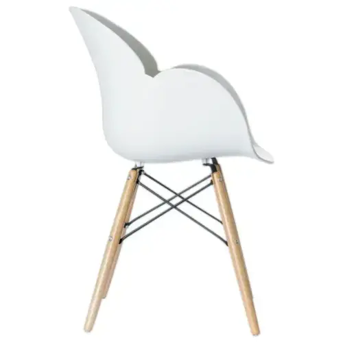 2 fauteuils PETALES met beuken voet en witte zitting, gemonteerd