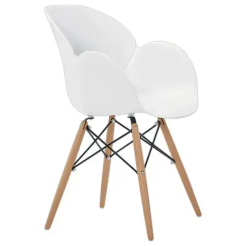 2 fauteuils PETALES met beuken voet en witte zitting, gemonteerd