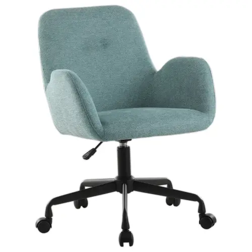 2 Stoelen Lichtblauwe stof met wielen gemonteerd