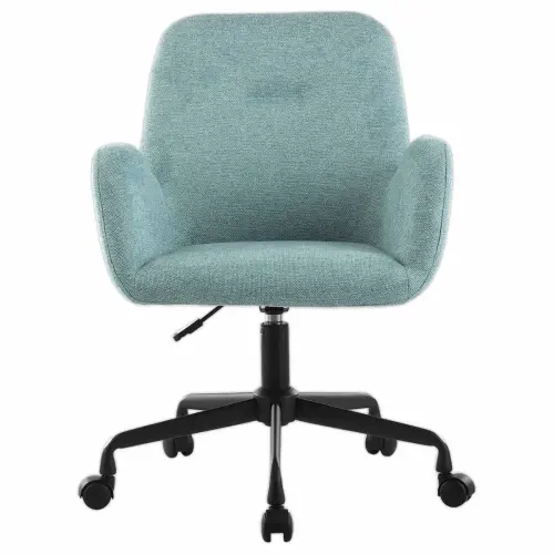 2 Stoelen Lichtblauwe stof met wielen gemonteerd