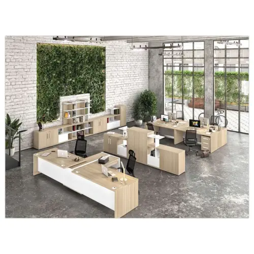 Bureau BARI Terug links 180 cm eikenstructuur / wit gemonteerd 