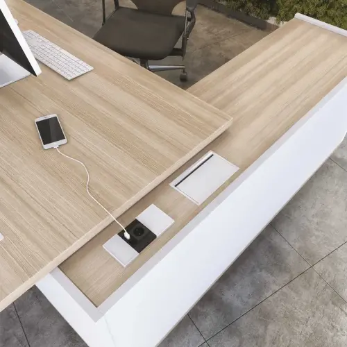 Bureau BARI Terug links 180 cm eikenstructuur / wit gemonteerd 