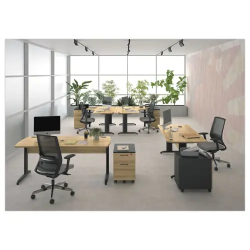 Bureau BREST 140 cm eiken van het bos antraciet metalen poten gemonteerd