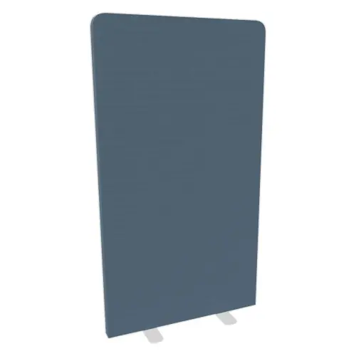 Geluiddichte wand grijs stof met witte platte voet 180x100 cm gemonteerd 