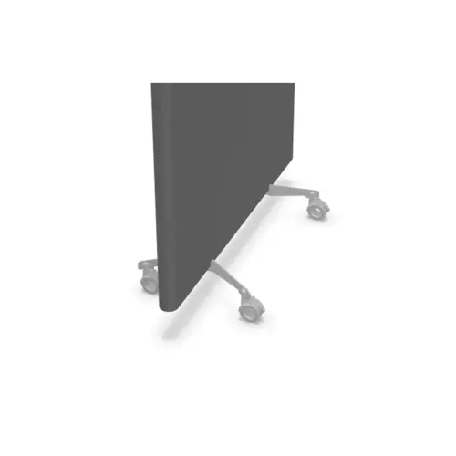 Akoestische wand grijs stof met zilveren wielen 190 x 100 cm gemonteerd