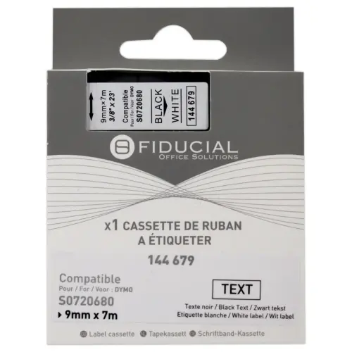 Ruban K7 voor etiketteermachine DYMO S0720680 9mm afdruk Zwart op Wit