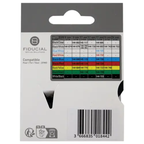 Ruban K7 voor etiketteermachine DYMO S0720680 9mm afdruk Zwart op Wit
