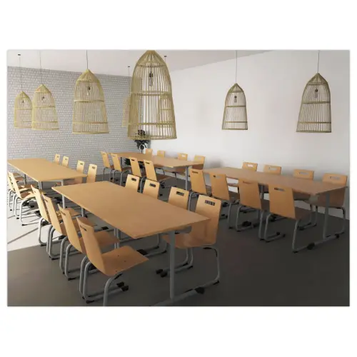 Collectiviteitstafel 160 x 80 gelamineerd beuken - aluminium poten gemonteerd