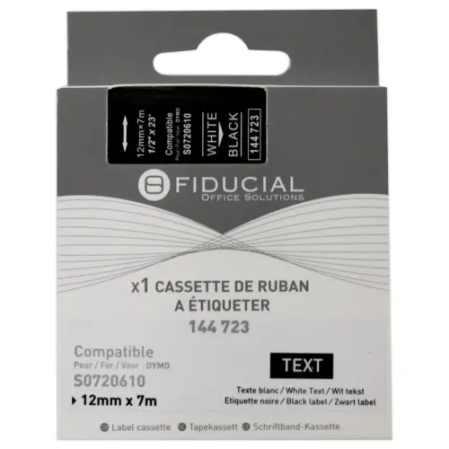 Ruban K7 voor DYMO labelmaker S0720610 12mm zwart met witte afdruk