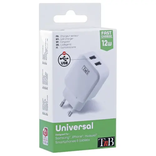 USB-A 12W 2-poorts netadapter 