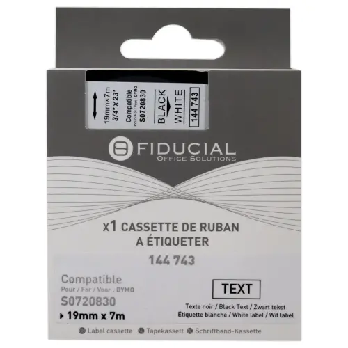 Ruban K7 voor DYMO labelprinter S0720830 19mm wit met zwarte opdruk