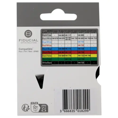 Ruban K7 voor DYMO labelprinter S0720830 19mm wit met zwarte opdruk