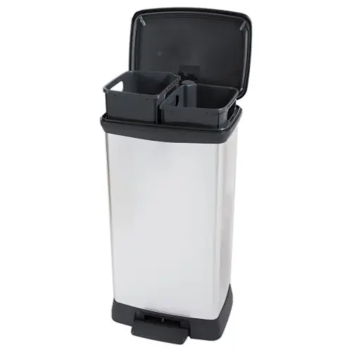 Rectangulaire duo afvalemmer 23l+23l met metalen decor
