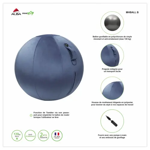 Ergonomische zitballon in fluweel - &Oslash; 65 cm 