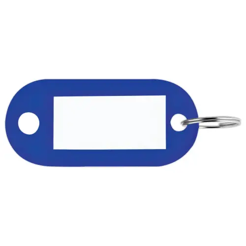 100  sleutelhangers met blauwe labels 