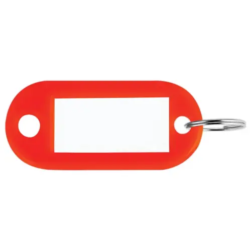 100 sleutelhangers met rode labels