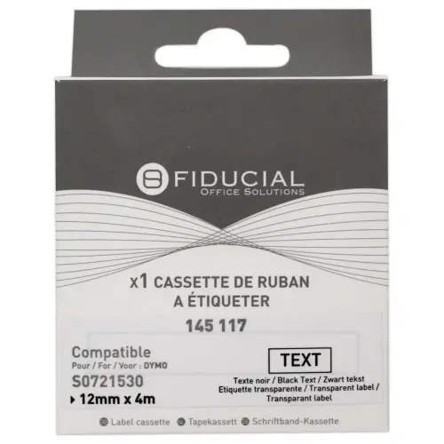 Ruban Letratag 12mmx4 m zwarte print op transparant comp DYMO S0721530