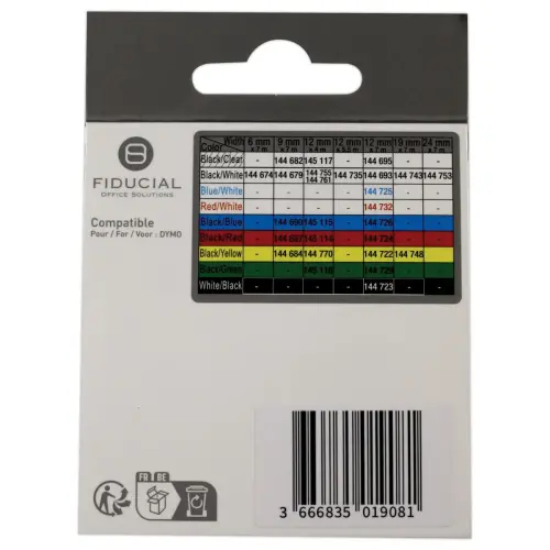 Ruban Letratag 12mmx4 m zwarte print op transparant comp DYMO S0721530