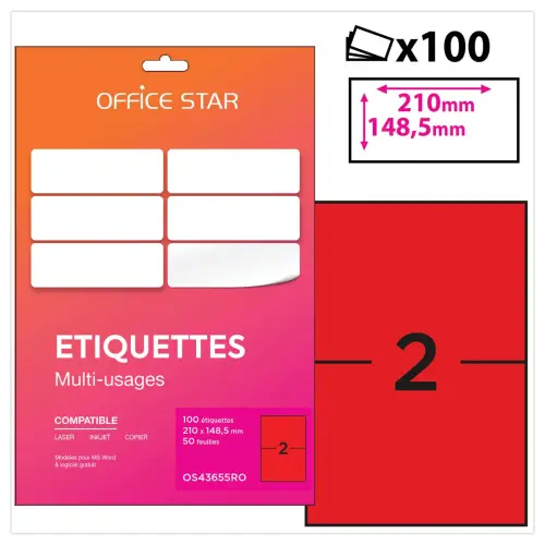 50 etikettenvellen L210xH148mm, 100 etiketten/doos, rood