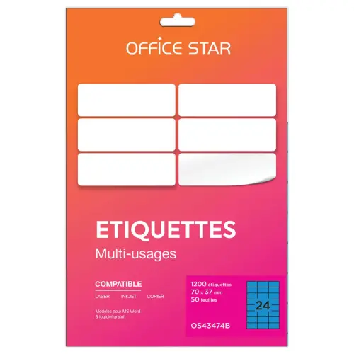 50 etikettenbladen L70xH37mm, 1200 etiketten/doos, blauw