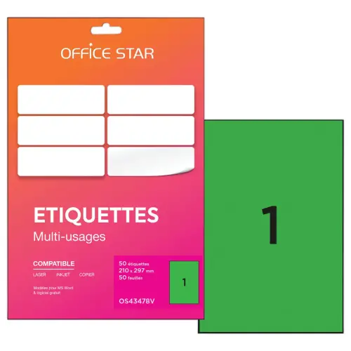 50 etiketten vellen L210xH297mm, 50 etiketten/doos, groen