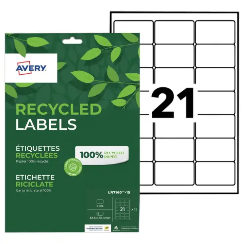 15 gerecycleerde witte etiketten 63,5 x 38,1 mm