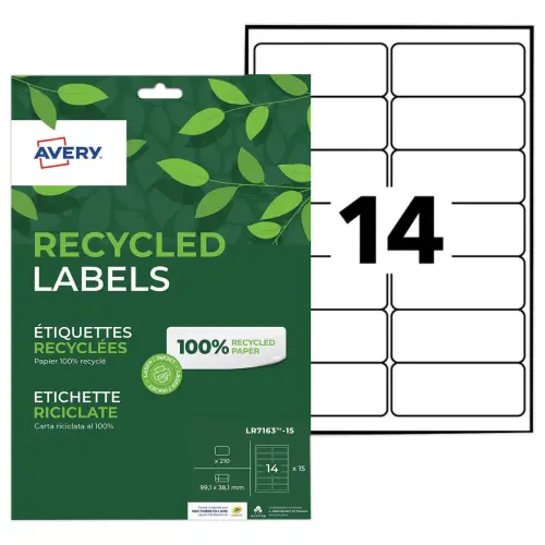 15  gerecycleerde witte etiketten 99,1 x 38,1 mm 