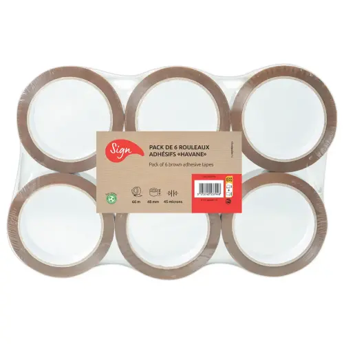 6 Rollen polypropyleen verpakkingsplakband havana - 66 m x 48 mm 45 µ