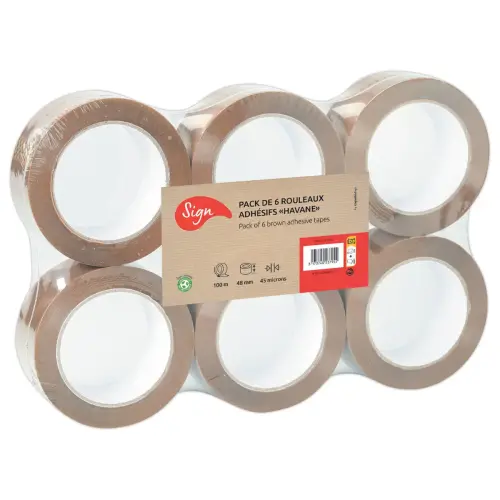 6 Polypropyleen rollen verpakkingsplakband havana - 100 m x 48 mm 45 µ