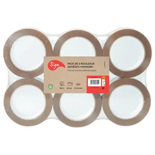 6 Polypropyleen rollen verpakkingsplakband havana - 100 m x 48 mm 45 µ