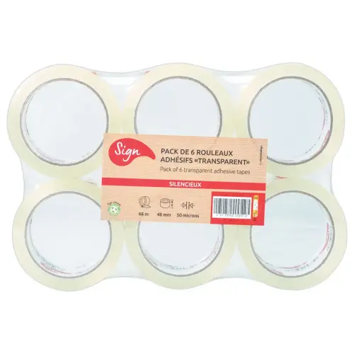 6 Polypropyleen transparante verpakkingsplakband 66 m x 48 mm 50 µ