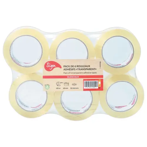 6 Rollen polypropyleen transparante verpakkingsplakba - 100m x 48mm 50 µ