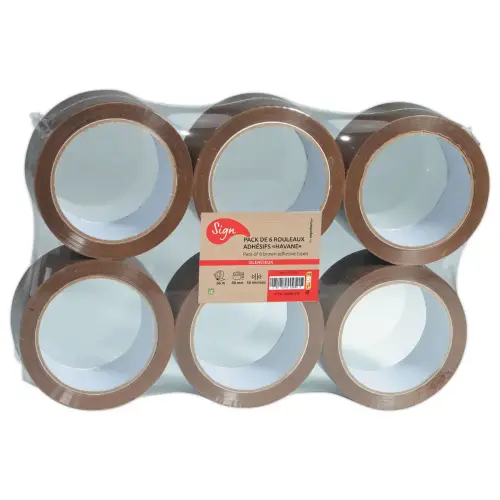 6 Rollen polypropyleen verpakkingsplakband havana - 66 m x 48 mm 50 µ