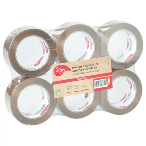 6  Rollen polypropyleen verpakkingsplakband havana -100 m x 48 mm 50 &micro; 