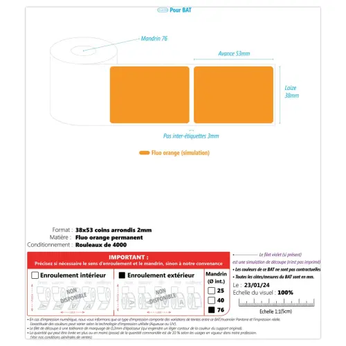 RL 4000 ETIKET 38X53MM ORANJE FLUO PERMANENT - kern 76 