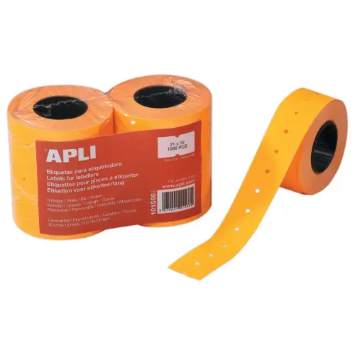 6  Rolletjes van 1000 etiketten 21x12mm oranje voor klem 146492 