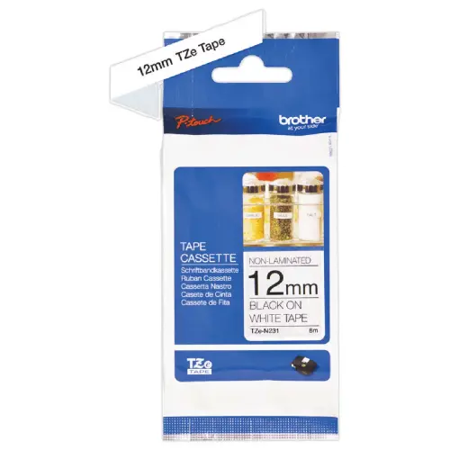 Brother tape cartridges TZEN 231 zwart / wit 12 mm 