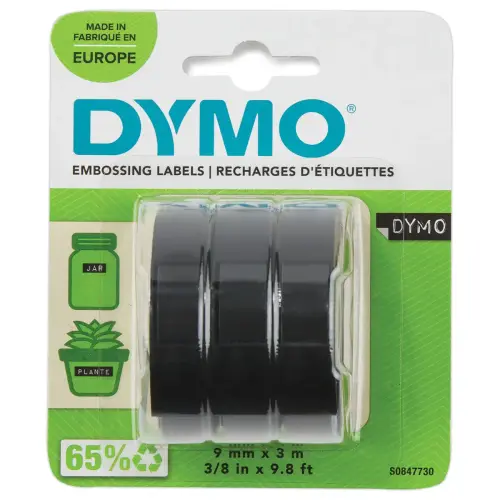 3  3D-markeringstapes Dymo 9 mm x 3 m Glanzend zwart 