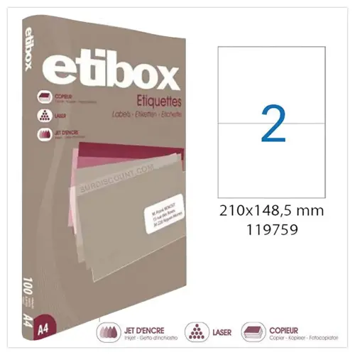 100 Etikettenplaten MU Etibox vierkante hoeken 210X148,5mm 200 etiketten/doos