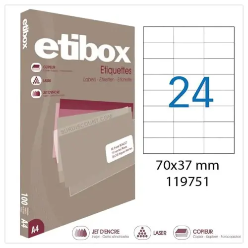 100 Etikettenplanken MU Etibox vierkante hoeken 70X37mm 2400 etiketten/doos