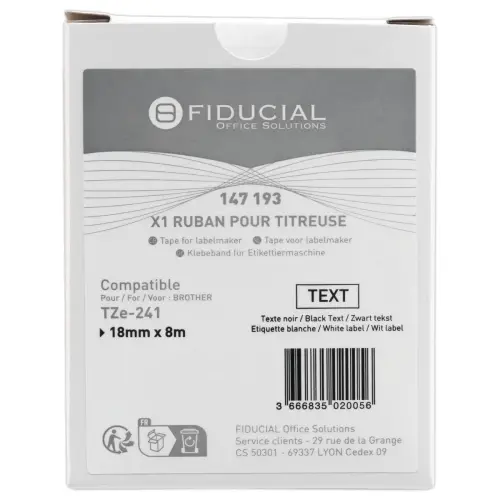 Ruban comp BROTHER TZE 241 18mm wit zwarte afdruk 