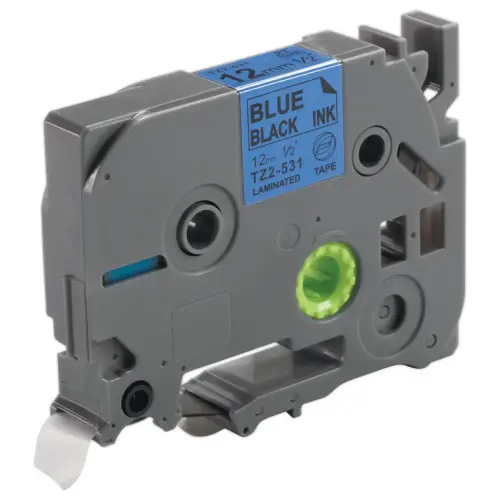 Ruban comp BROTHER TZE 531 12mm blauw met zwarte afdruk