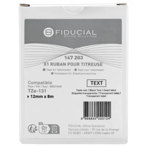 Ruban comp BROTHER TZE 131 12mm transparant met zwarte afdruk