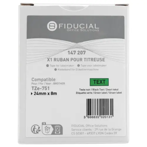 Ruban comp BROTHER TZE 751 24mm - zwart/groen 